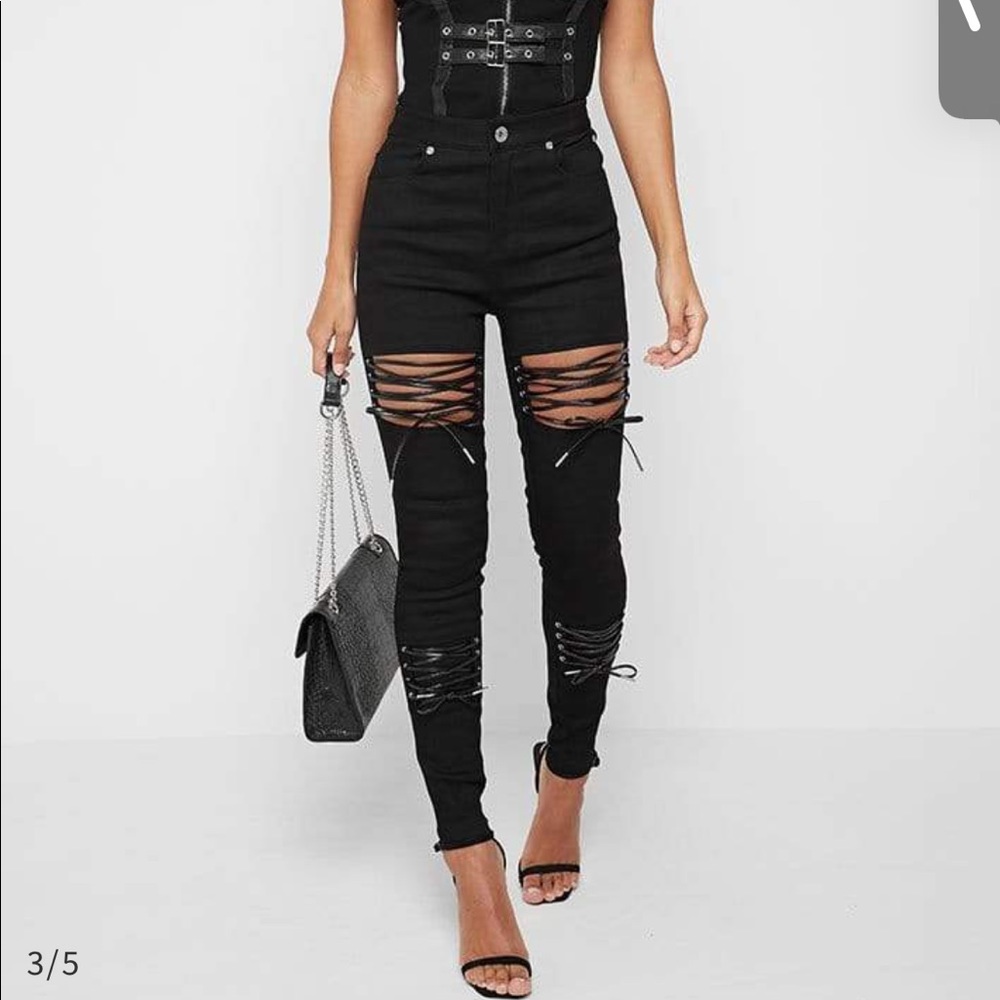 Lace Up Black Skinny Jeans